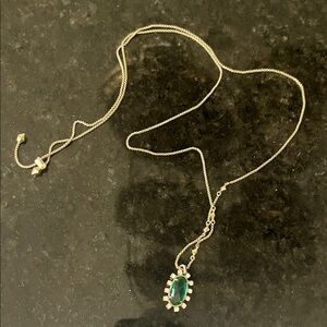 Kendra Scott Silver Necklace with Green Pendant